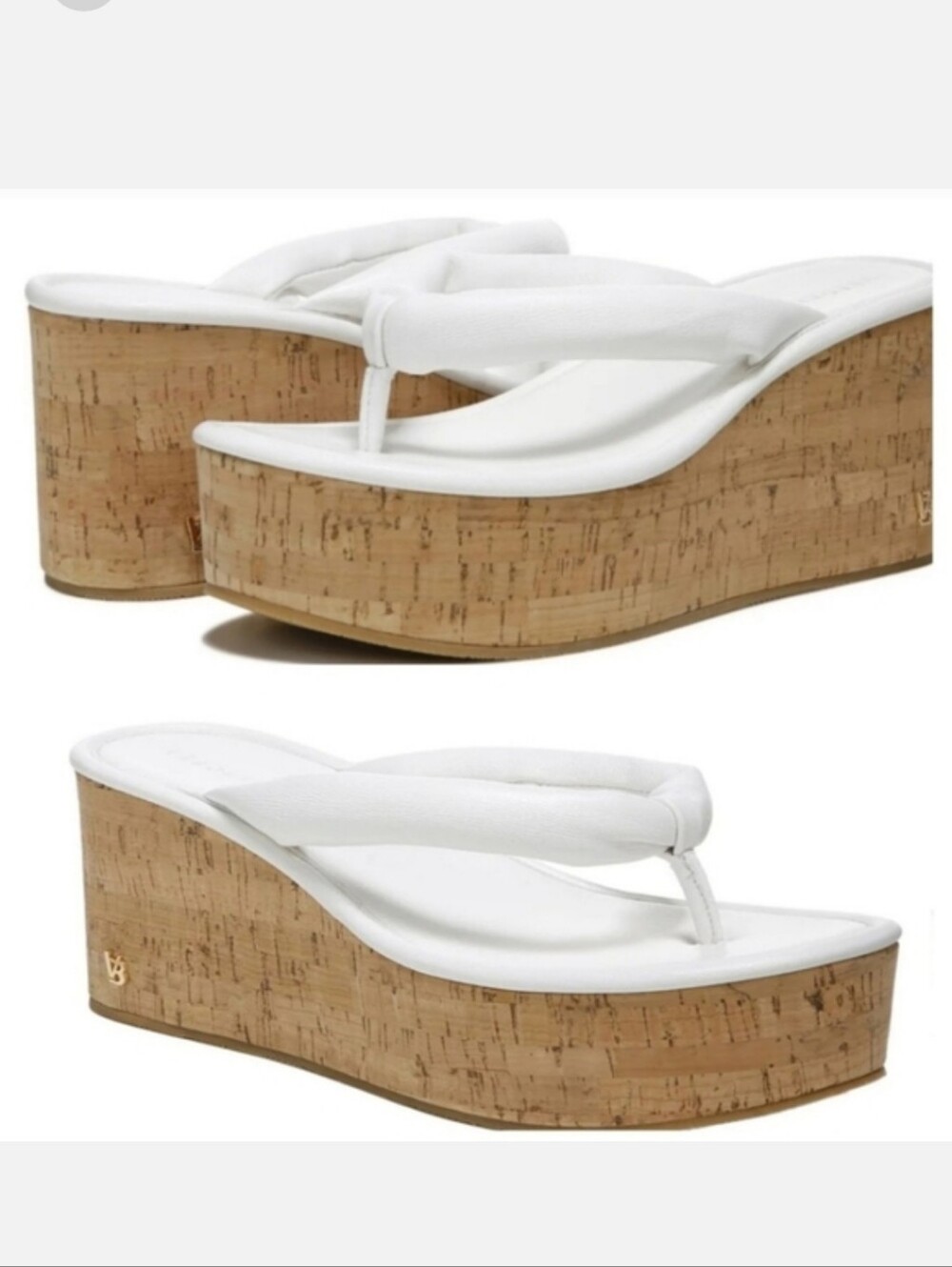 Veronica Beard Geno Cork Leather  Wedge Sandals In White Size 9M NWOT'S
